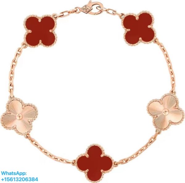 Van Cleef & Arpels Vintage Alhambra Bracelet, 5 Motifs Rose gold, Carnelian