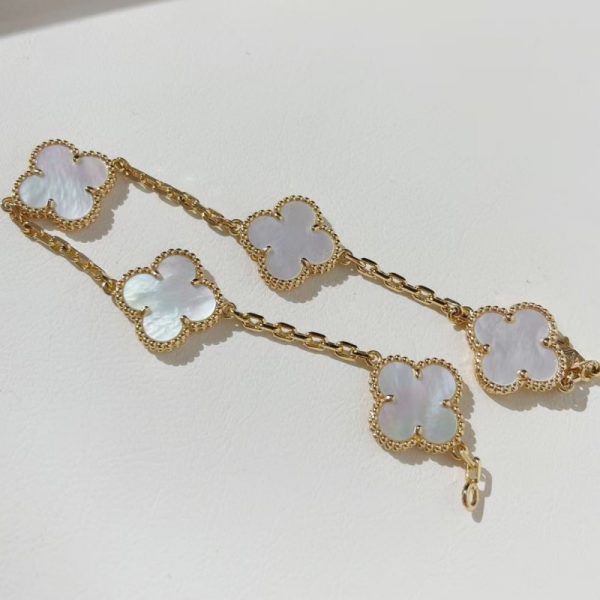 VCA Vintage Alhambra Pure 18K Yellow Gold 5 Motifs Bracelet with Mother of Pearl