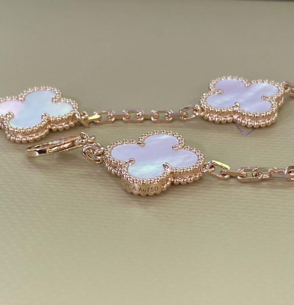 VCA Vintage Alhambra Pure 18K Yellow Gold 5 Motifs Bracelet with Mother of Pearl