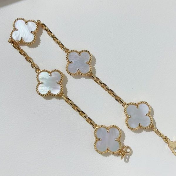 VCA Vintage Alhambra Pure 18K Yellow Gold 5 Motifs Bracelet with Mother of Pearl