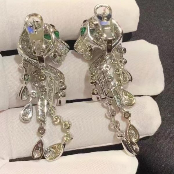 Cartier Panthere De 18K White Gold Earrings with Emeralds Onyx Diamonds