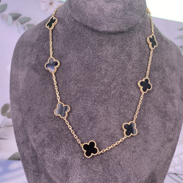 VCA Vintage Alhambra 18K Yellow Gold Necklace, 10 Motifs with Onyx