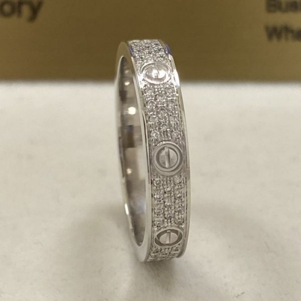 Cartier Love Pure 18K White Gold Wedding Band with Diamond Paved