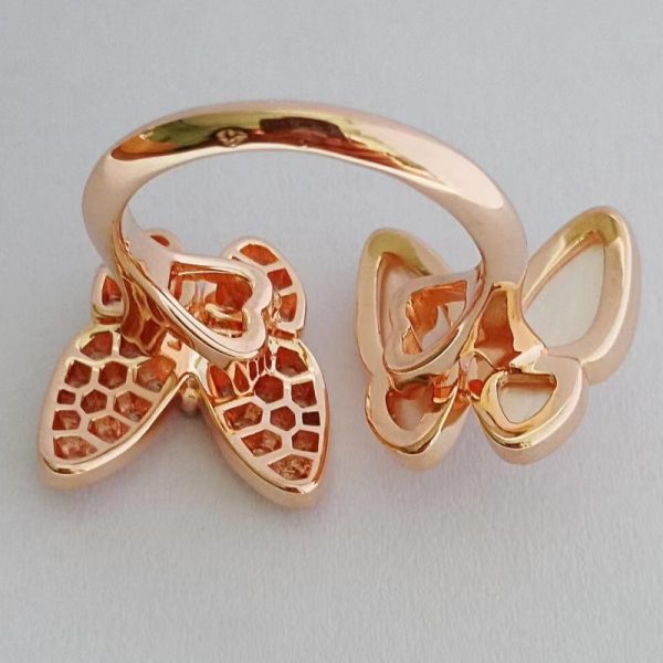 VCA Two Butterfly Between the Finger Pure 18K Rose Gold Ring with Diamond Mother-of-pearl