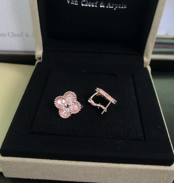VCA Vintage Alhambra Pure 18K Rose Gold Earrings with Diamond
