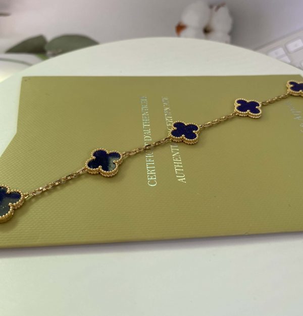 VCA Vintage Alhambra Pure 18K Yellow Gold Bracelet, 5 Motifs with Lapis Lazuli