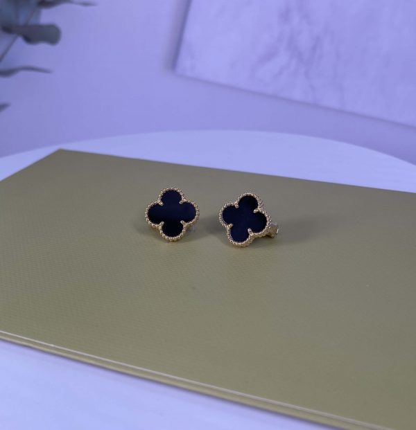 VCA Vintage Alhambra Pure 18K Yellow Gold Earrings with Onyx