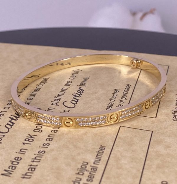 Cartier Love Pure 18K Yellow Gold Bracelet, Small Model, Paved Diamonds