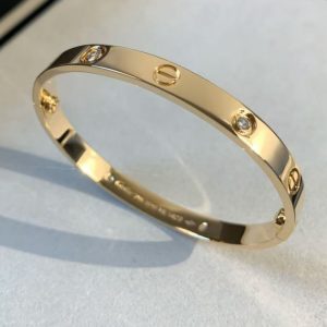 Cartier Love Pure 18K Yellow Gold Bracelet with 4 Diamonds