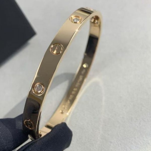 Cartier Love Pure 18K Yellow Gold Bracelet with 4 Diamonds