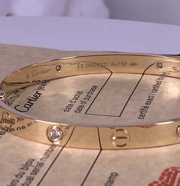 Cartier Love Pure 18K Yellow Gold Bracelet with 4 Diamonds