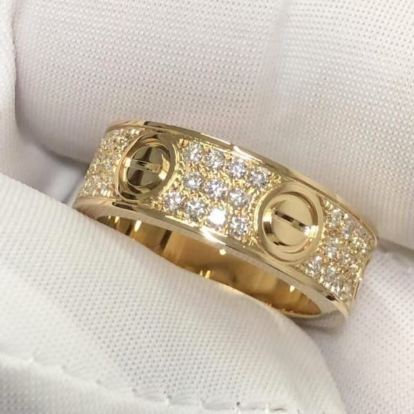 Cartier Love Pure 18K Yellow Gold Ring Diamond Paved