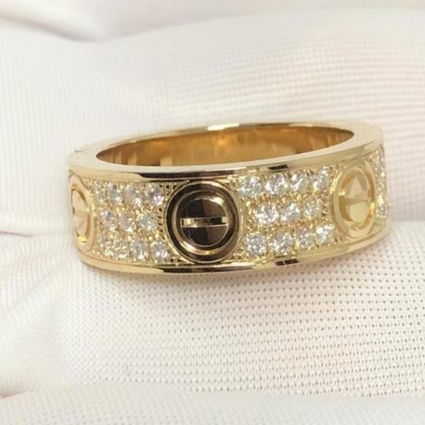 Cartier Love Pure 18K Yellow Gold Ring Diamond Paved