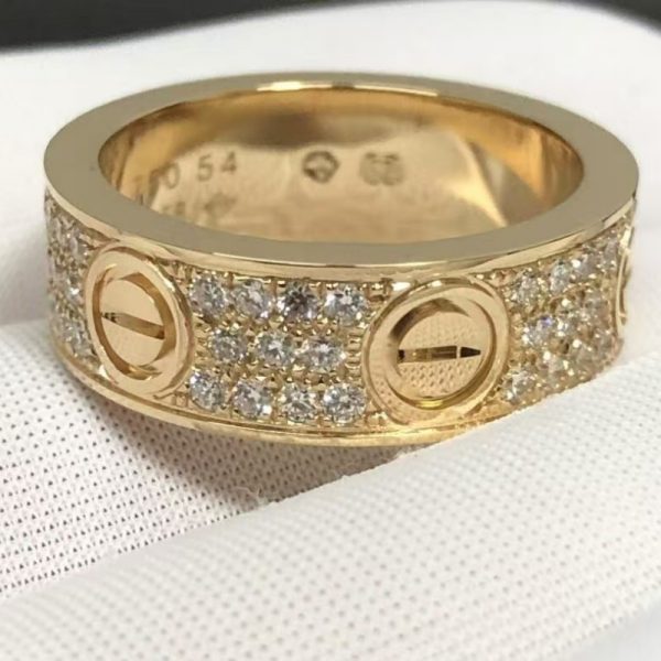 Cartier Love Pure 18K Yellow Gold Ring Diamond Paved