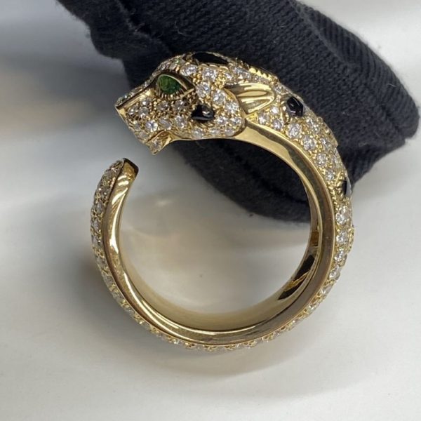 Panthere De Cartier 18K Gold Ring Diamond Emerald