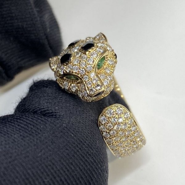 Panthere De Cartier 18K Gold Ring Diamond Emerald