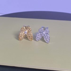 VCA Two Butterfly Pure 18K Yellow Gold Earrings with Diamond, Sapphire