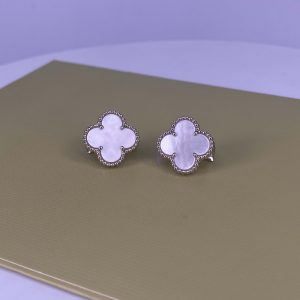 VCA Vintage Alhambra Pure 18K White Gold Earrings with Mother of Pearl