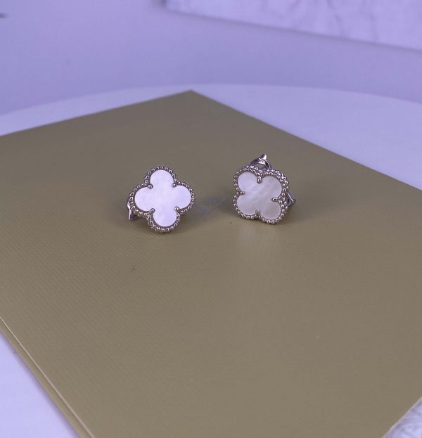 VCA Vintage Alhambra Pure 18K White Gold Earrings with Mother of Pearl