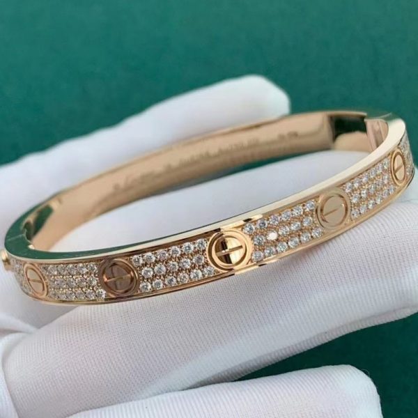 Cartier Love 18K Rose Gold Bracelet with Diamond Paved