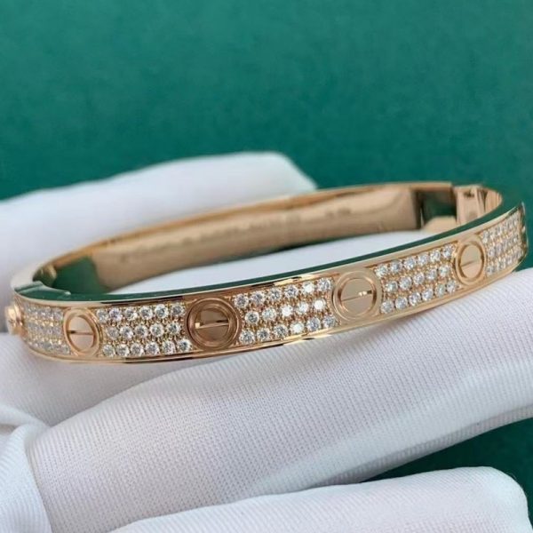 Cartier Love 18K Rose Gold Bracelet with Diamond Paved