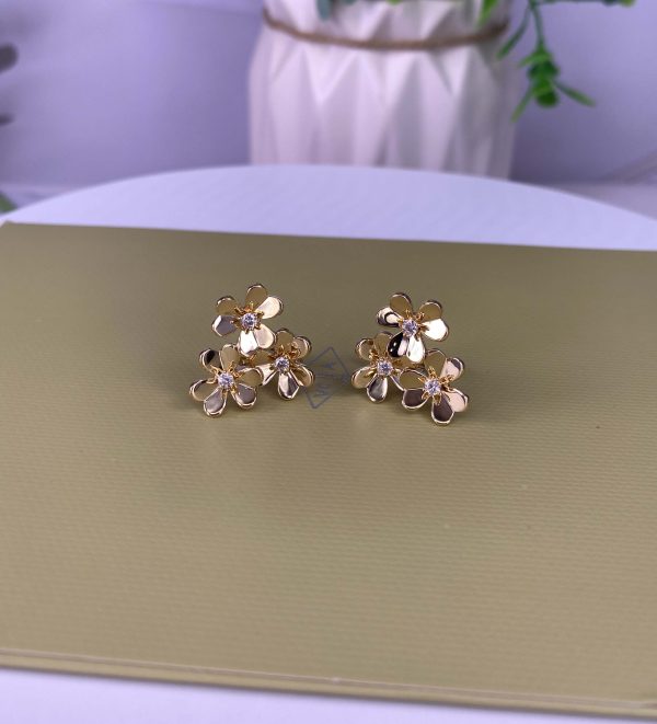 Frivole 18K Yellow Gold Earrings with 3 Flowers, Mini Model