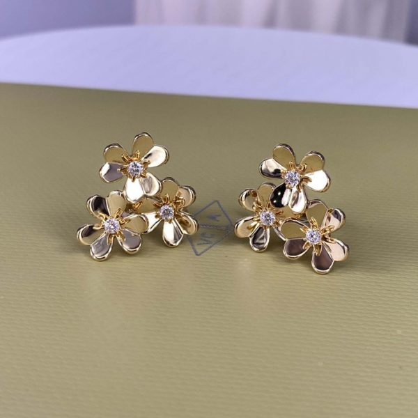 Frivole 18K Yellow Gold Earrings with 3 Flowers, Mini Model