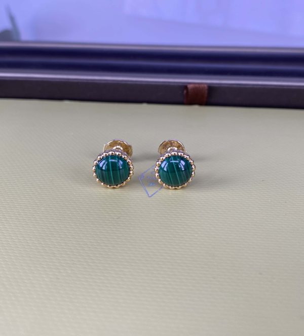 Perlée Couleurs Pure 18K Yellow Gold Earrings with Malachite