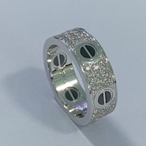 B4207600 Cartier Love Solid 18K White Gold Ring Diamond Paved Ceramic