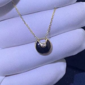 Replica Amulette De Cartier Necklace 18K Rose Gold Onyx Diamond XS Model