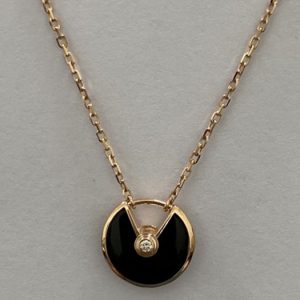 Replica Amulette De Cartier Necklace 18K Rose Gold Onyx Diamond XS Model