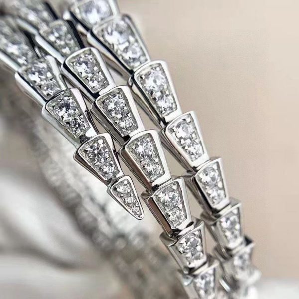 Replica Bulgari Serpenti Viper Double Layer Wrap Bracelet 18K White Gold Pave Diamonds