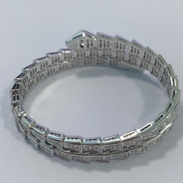 Replica Bulgari Serpenti Viper Double Layer Wrap Bracelet 18K White Gold Pave Diamonds