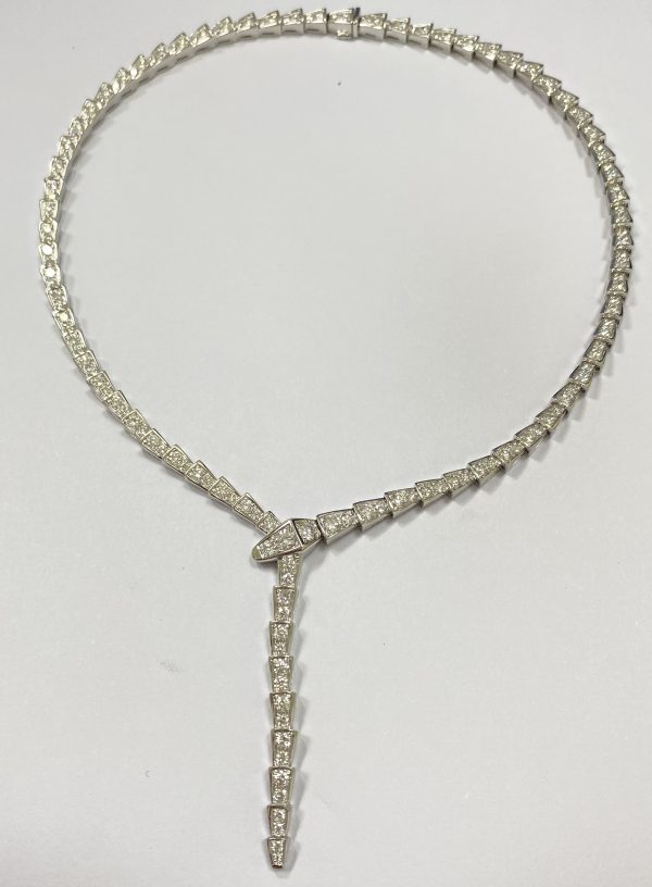 Replica Bulgari Serpenti Viper Slim Necklace 18K White Gold Full Pave Diamonds
