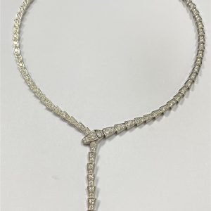 Replica Bulgari Serpenti Viper Slim Necklace 18K White Gold Full Pave Diamonds