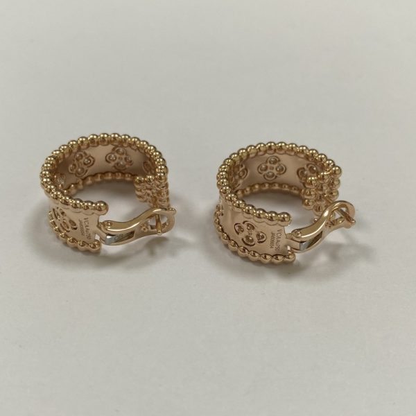 Replica Van Cleef & Arpels 18K Rose Gold Perlee Clovers Diamonds Hoop Earrings