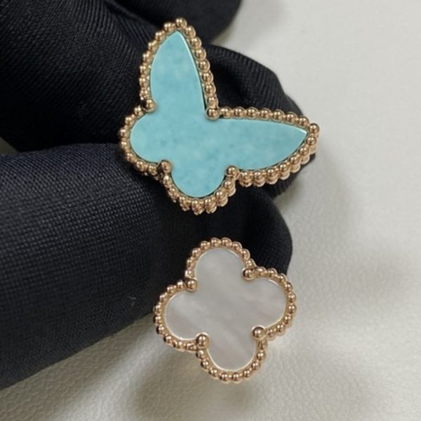 Replica Van Cleef Arpels Lucky Alhambra Between the Finger Ring 18K Rose Gold Mother of Pearl Turquoise