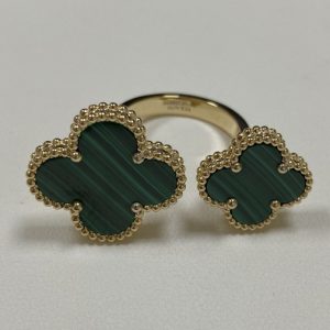 Replica Van Cleef Arpels Magic Alhambra Between the Finger Ring 18K Yellow Gold Malachite