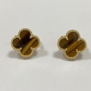 Replica Van Cleef Arpels Vintage Alhambra Earrings 18K Yellow Gold Tiger Eye