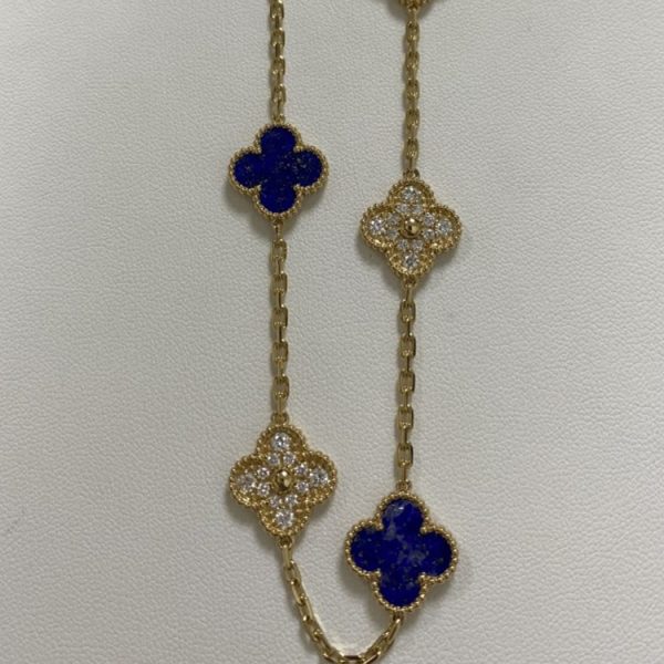 Replica Van Cleef Arpels Vintage Alhambra Necklace 20 Motifs 18K Yellow Gold Diamond Lapis Lazuli