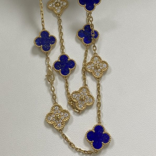 Replica Van Cleef Arpels Vintage Alhambra Necklace 20 Motifs 18K Yellow Gold Diamond Lapis Lazuli