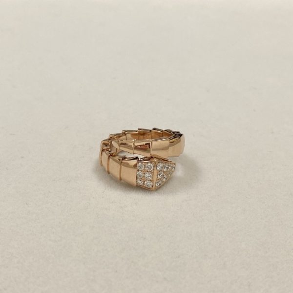 Replica Bulgari Serpenti Viper One Coil Ring 18K Rose Gold Paved Diamonds on The Head