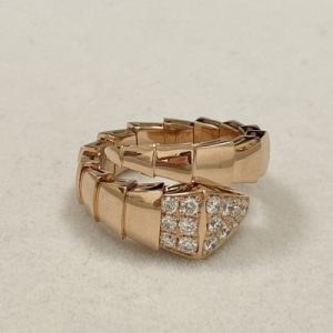 Replica Bulgari Serpenti Viper One Coil Ring 18K Rose Gold Paved Diamonds on The Head