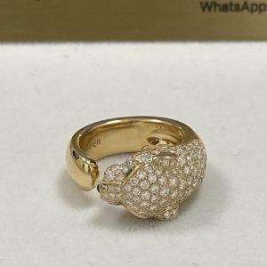 Replica Panthere De Cartier Ring 18K Yellow Gold Diamond Emerald Onyx N4225000