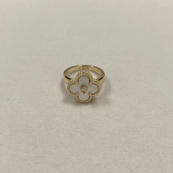 Replica Van Cleef Arpels Vintage Alhambra Ring 18K Yellow Gold Diamond Mother of Pearl