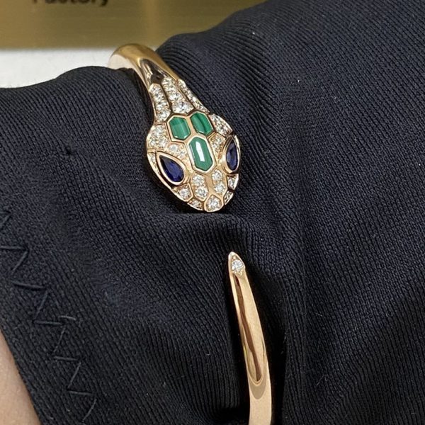 Bulgari Serpenti Bracelet 18K Rose Gold Sapphire Eyes Malachite Elements Pavé Diamonds 356201