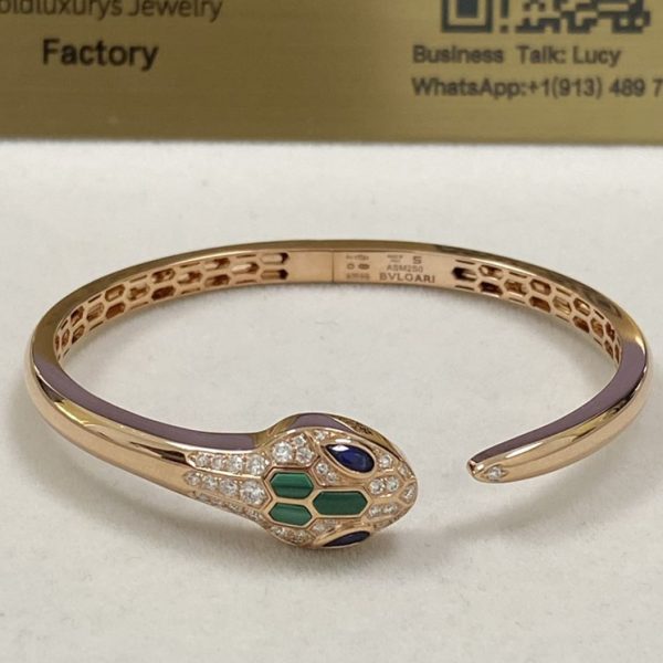 Bulgari Serpenti Bracelet 18K Rose Gold Sapphire Eyes Malachite Elements Pavé Diamonds 356201