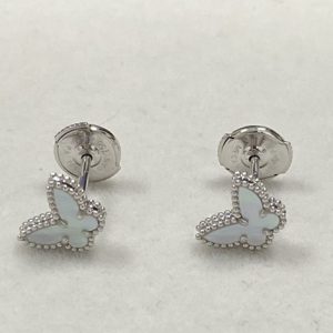 Cheap Price VCA Sweet Alhambra Butterfly Earstuds 18K White Gold Mother of Pearl VCARN5JM00