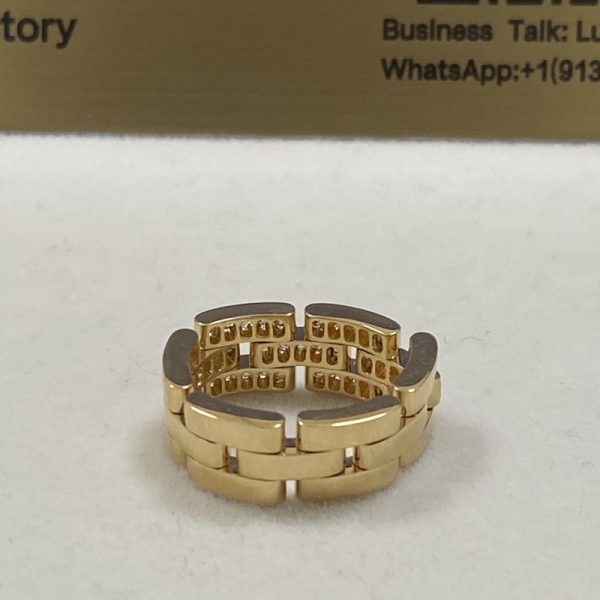 Cartier Maillon Panthere Ring 18K Yellow Gold 3 Half Diamond Paved Rows B4127100