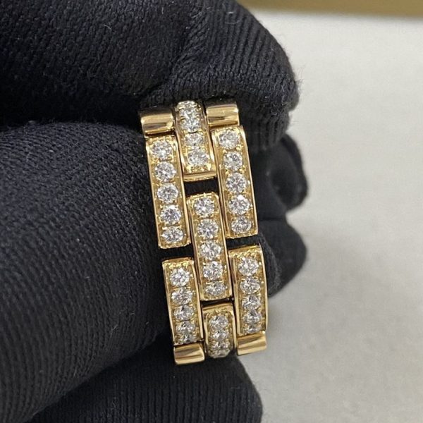 Cartier Maillon Panthere Ring 18K Yellow Gold 3 Half Diamond Paved Rows B4127100